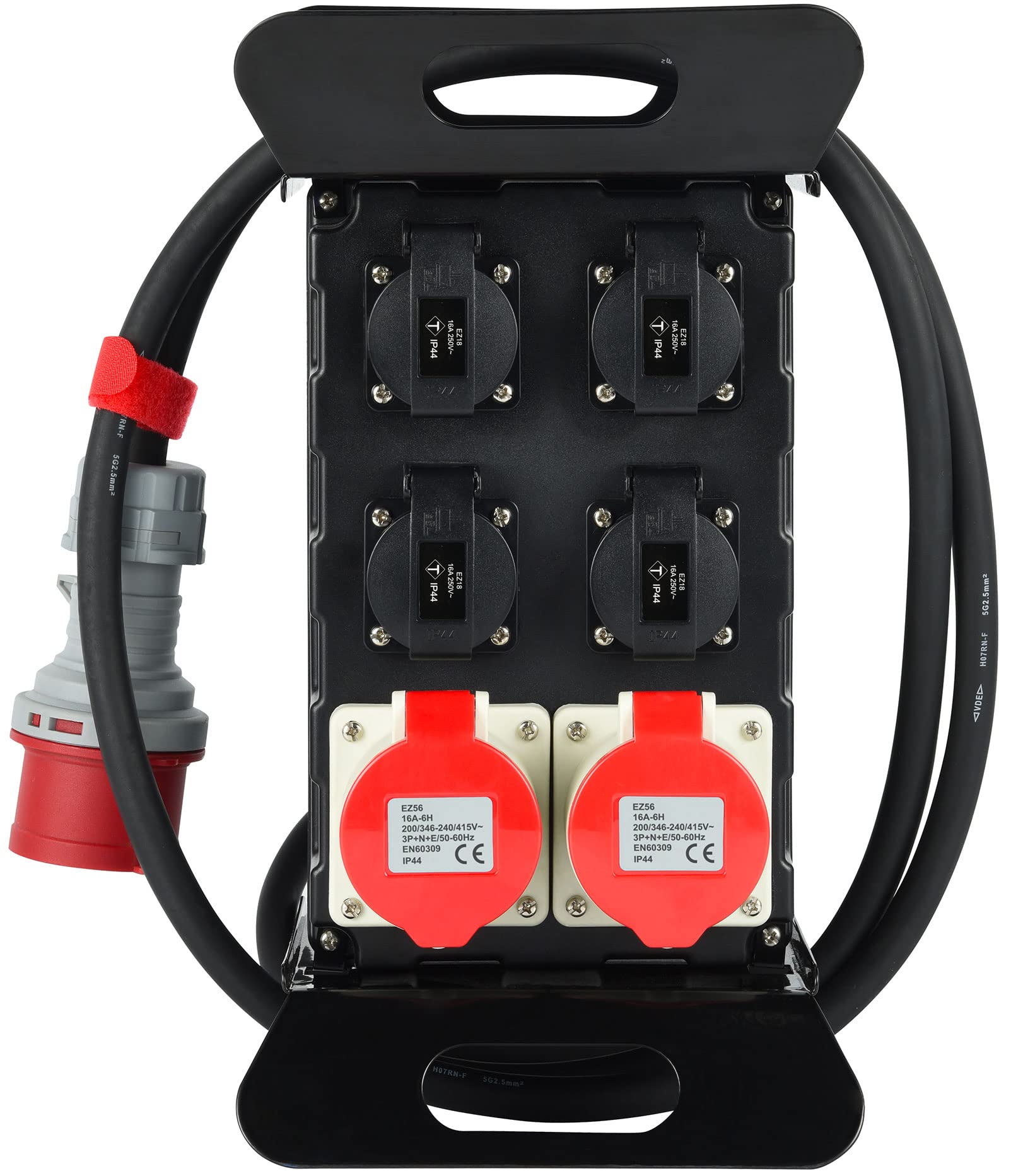 Electraline Cuadro Eléctrico de Obra con Interruptor RCD 30mA, 4 Enchufes Schuko + 2 CEE, Cable H07RN-F 5G2.5 IP44