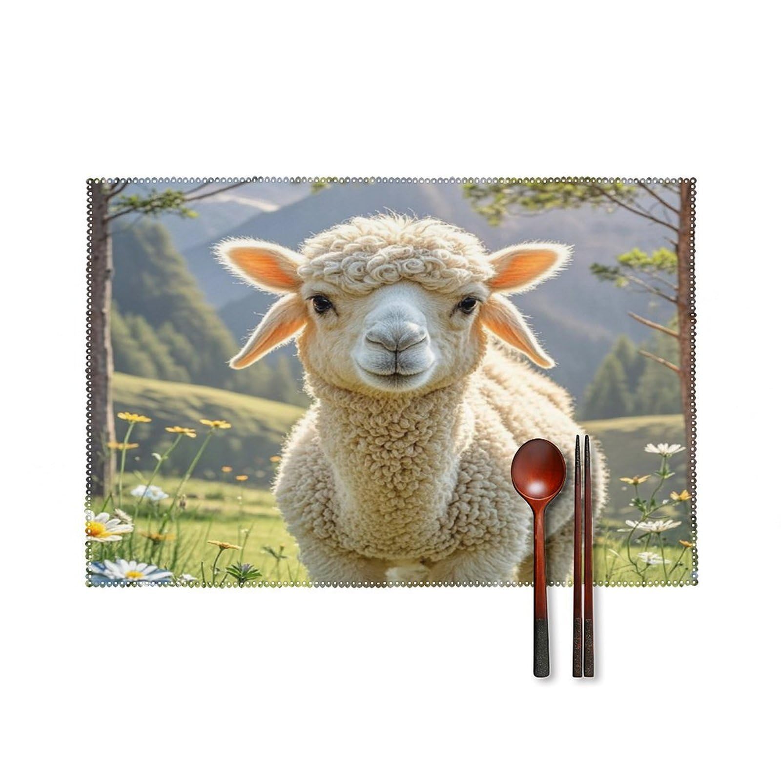 Lamb Placemats Set of 4 Heat Resistant Non-Slip Place Mats Wipeable Easy to Clean Table Mats for Kitchen Dining Party Outdoor Placemats