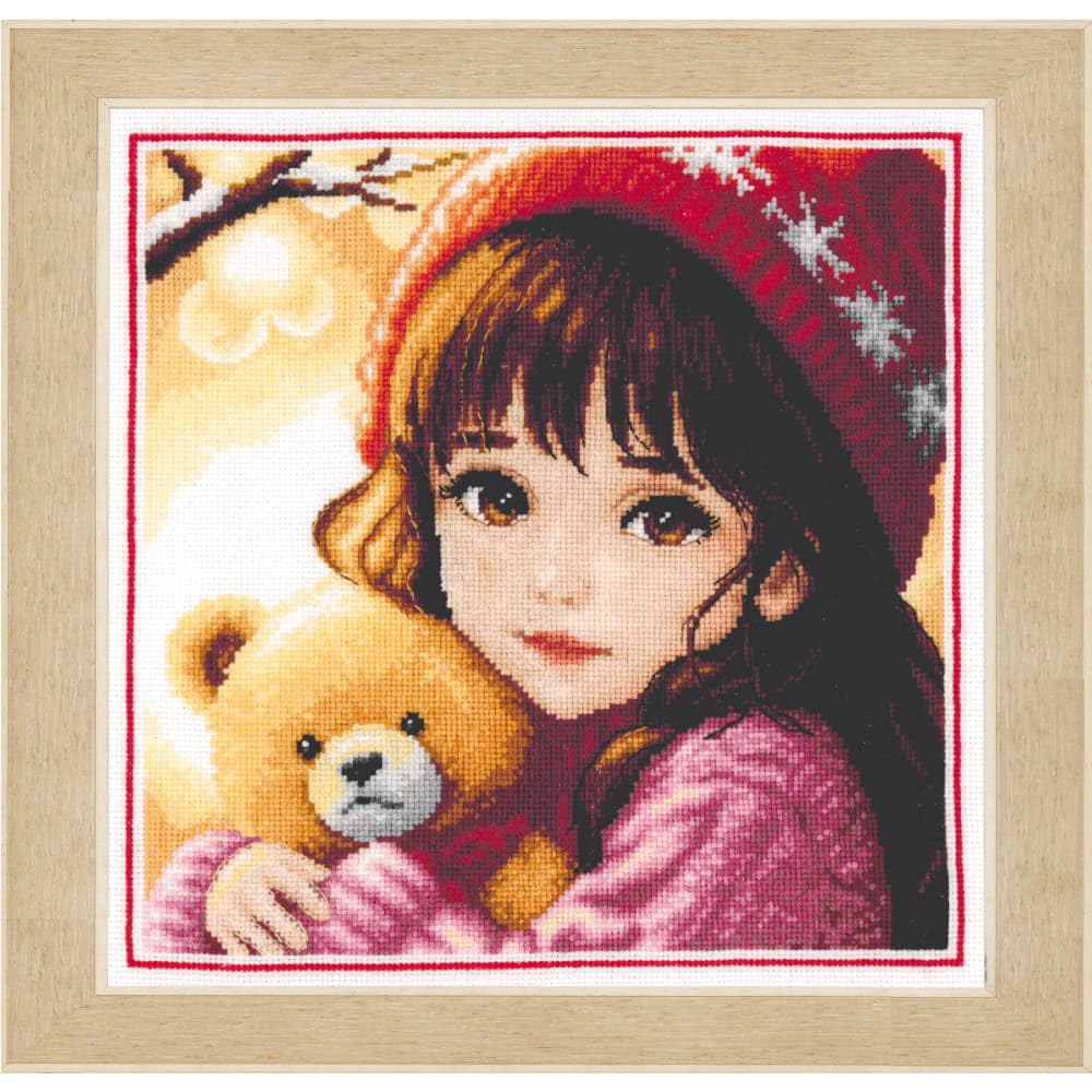 VERVACO Haft Krzyżykowy Liczony Zestaw Obraz do Haftu DZIEWCZYNKA Z MISIEM Zrób to Sam Zestaw Kreatywny dla Dorosłych ca. 21 x 21 cm Dekoracja Ścienna DIY Cross Stitch Kit
