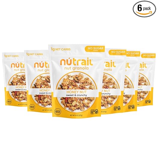 NuTrail Nut Granola Cereal, Honey Nut, No Sugar Added, Keto, Low Carb, Gluten Free, Grain Free, Healthy Breakfast 8 oz. 6 Count