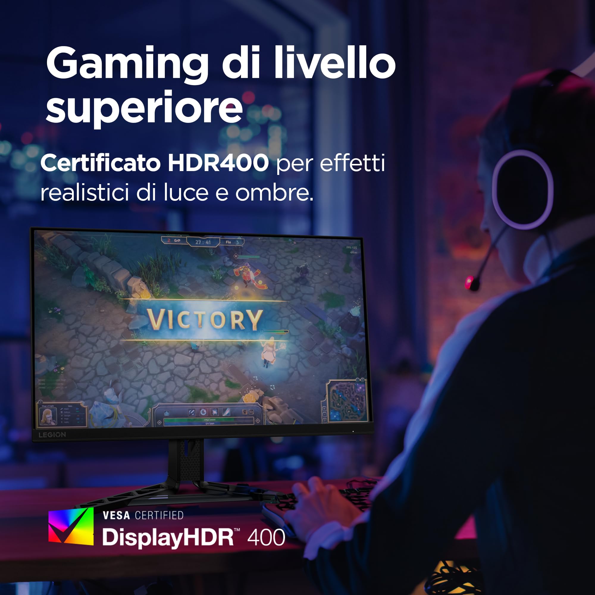 Lenovo Legion R27qe Gen 2 Gaming Monitor 27" QHD (2560x1440) IPS, 0.5ms MPRT, 200Hz, Porte 2x HDMI 2.1 e DisplayPort 1.2, Cavo DisplayPort incluso - Raven Black