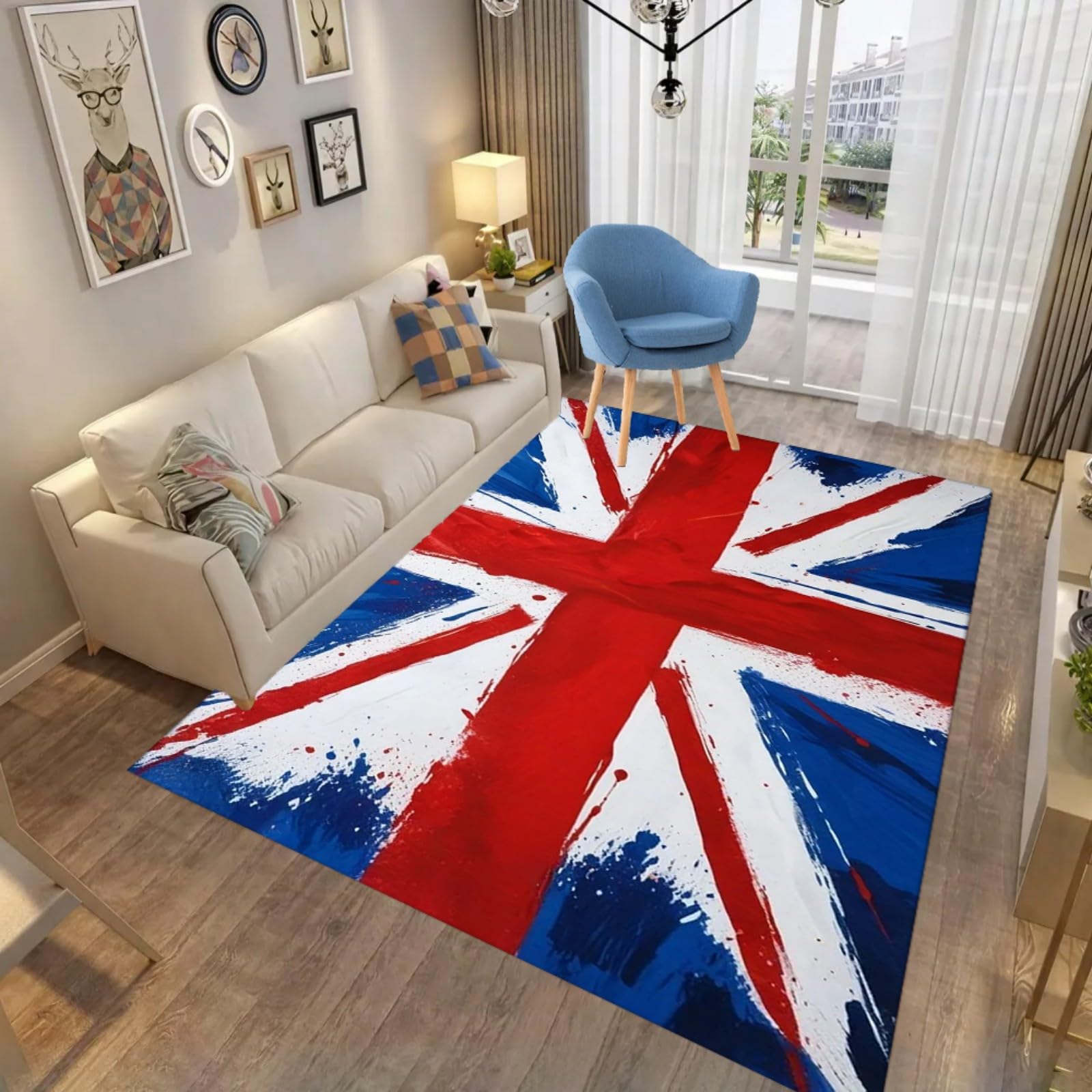 ZLXMN Modern Doodle Design Union Jack British Area Rug 180x300cm Carpet Abstract Art Deco Britain Flag Rug Durable Machine Washable Rubber Backed Floor Mats for Living Room Entrance