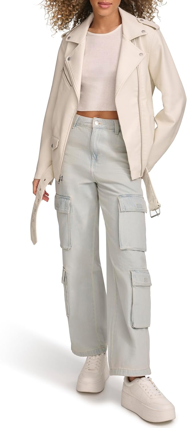 Levi's Women's Oversized Faux Leather Belted Motorcycle Jacket (Standard & Plus Sizes)