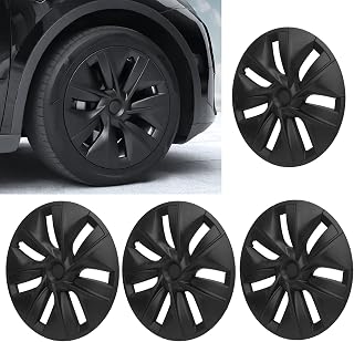 Wheel Cover Hubcaps for Tesla Model Y 2020‑2023, Matte Black Hub Cap, Set of 4, Car Accessories for 19 Inch Wheels, Snap On Hubcap, Auto Tire Replacement Exterior Cap