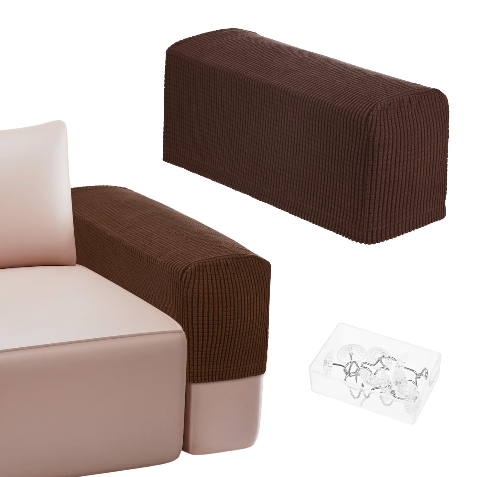 M METERXITY Couch Arm Covers, for 17.71 to 20" Length Stretch Sofa Armrest Covers Anti-Slip Armchair Slipcovers for Chairs/Couch/Recliner, Washable Furniture Armrest Protector[Dark Brown]