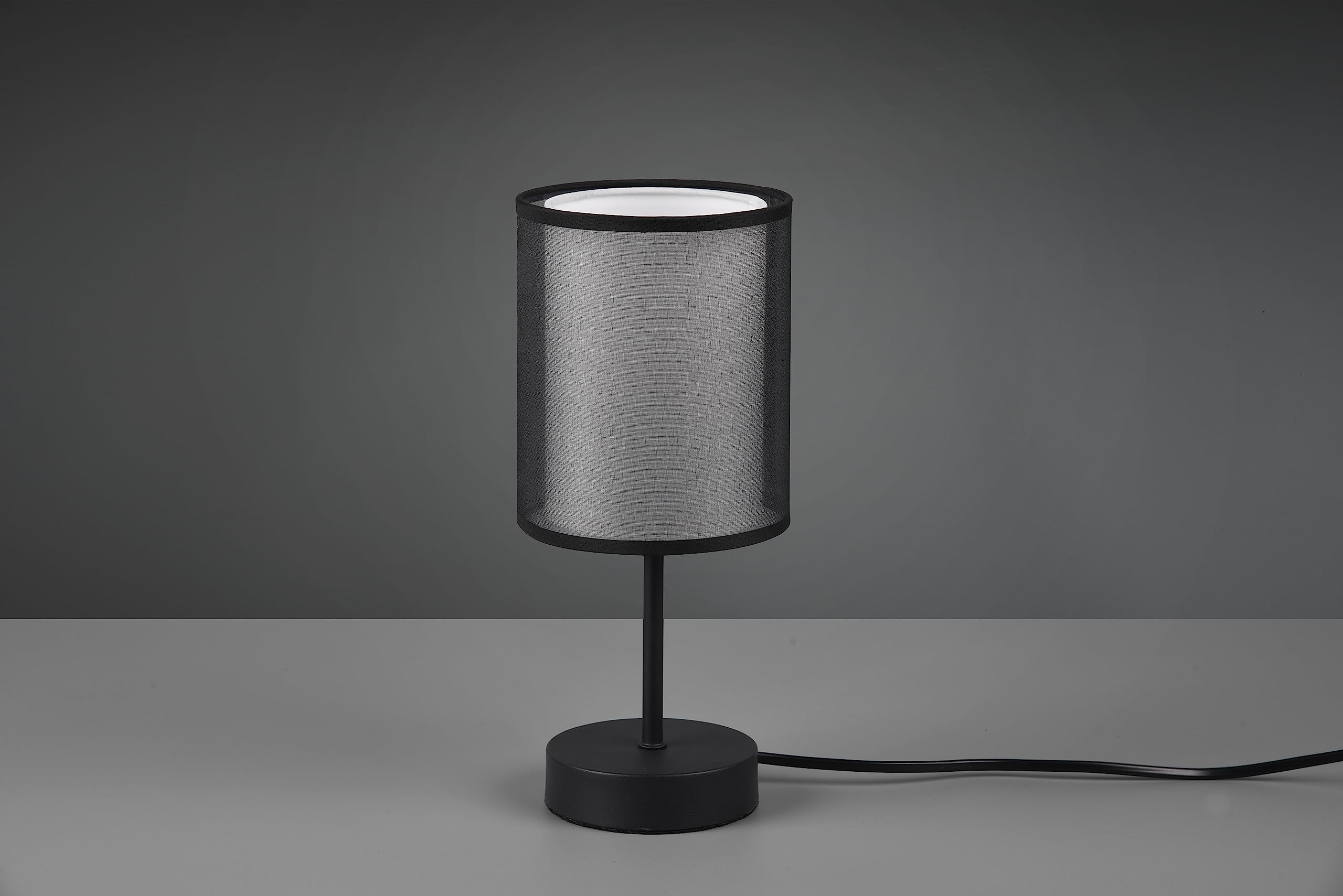 Trio, Lampe de table, Burton 1xE14, max.28,0 W Organza, Fumé, Corps: Métal, noir mat Ø:12,5cm, H:28,5cm Interrupteur de cordon,IP20,Sans illuminant