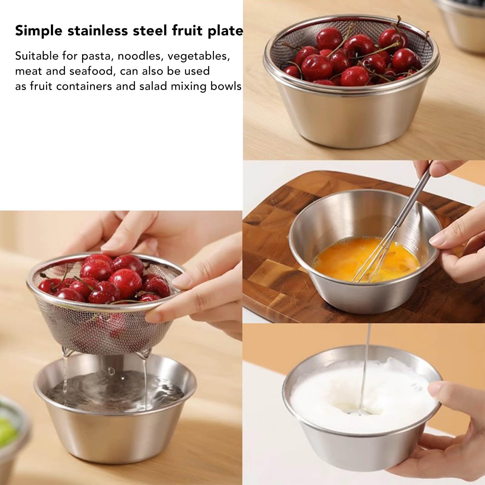 Stainless Steel Colander Strainer Bowl Set Reusable High Toughness Mixing Bowl Kitchen Strainer Set for Vegetable Fruit Wash Food