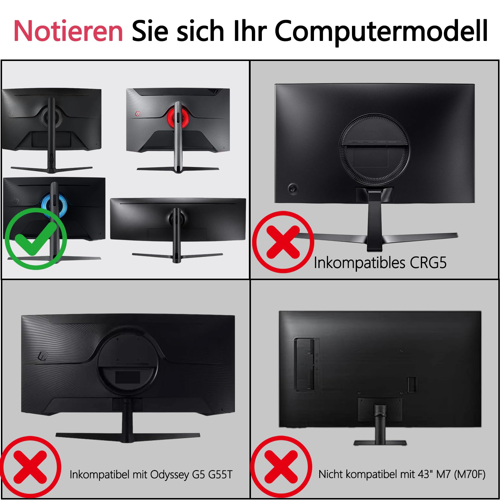 Odyssey G7 VESA Adapter kompatibel mit Samsung Odyssey G6, G7 Monitoren (passend für G65B G70A G70B G75NB G75T G77T CJ890 CRG9 CHG90 S95UA)–100x100 mm Wandhalterung(nicht kompatibel mit 43" Monitoren)
