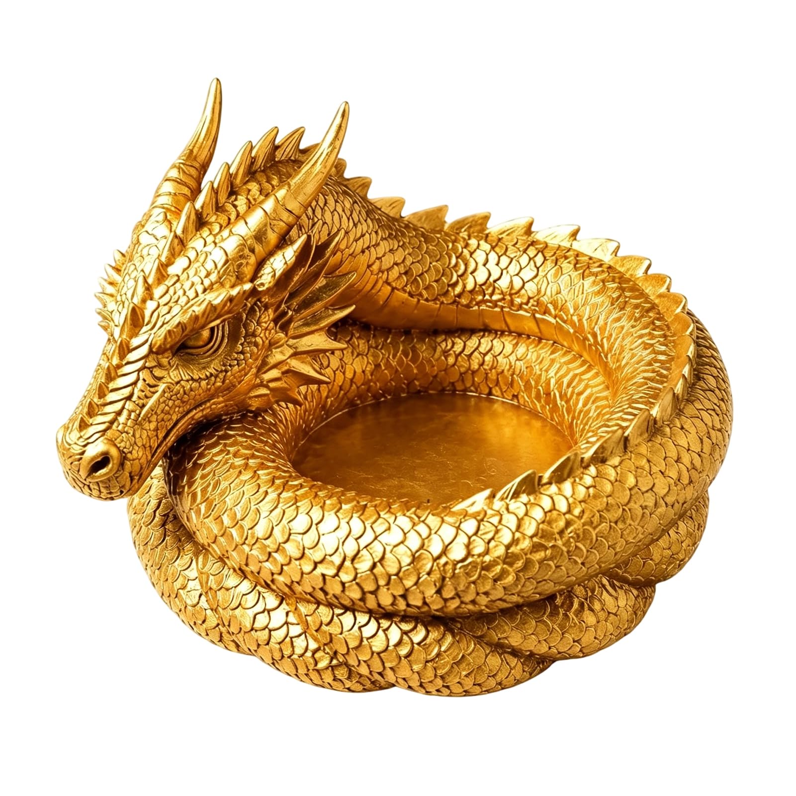 sugerou 3D Printed Dragon Catchall Tray, Gothic Fantasy Jewellery Bowl for Desk, 15cm Key Storage Organiser and Whimsical Home Office Decor, Durable PLA Desktop Trinket Dish Gift Golden