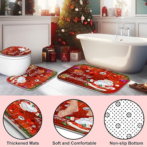 Miniatura 4 de Poedist Juego de 4 piezas de decoración navideña para baño, juego de cortinas de ducha de Navidad, juegos de cortinas de ducha de Navidad con