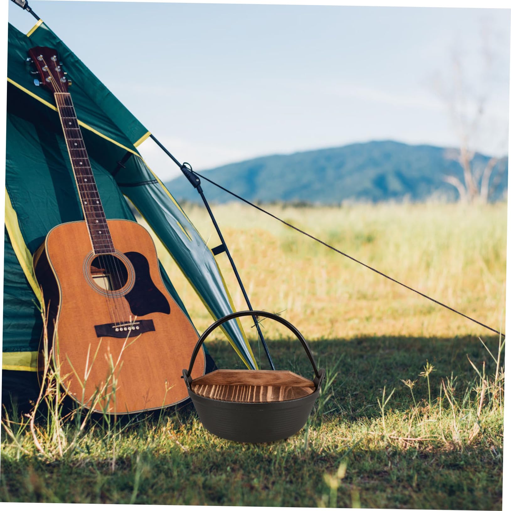 Olla de Hierro Fundido Japonesa para Camping con Tapa Potente Distribución de Diseño Colgante para Ahorro de Espacio para Guisos y Estofados al Aire