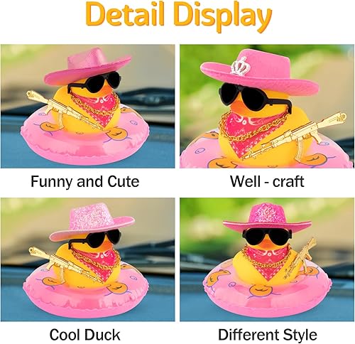 Miniatura 4 de wonuu Decoración de fiesta de pato de goma para automóvil, sombrero de vaquero espacial con purpurina brillante, accesorios para tablero de