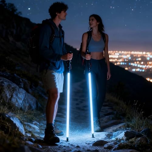 Miniatura 5 de Bastón de senderismo LED, aluminio de aviación, 39.4 in, recargable tipo C, IP55 impermeable, luz blanca con modo SOS, mango ergonómico de EVA, para