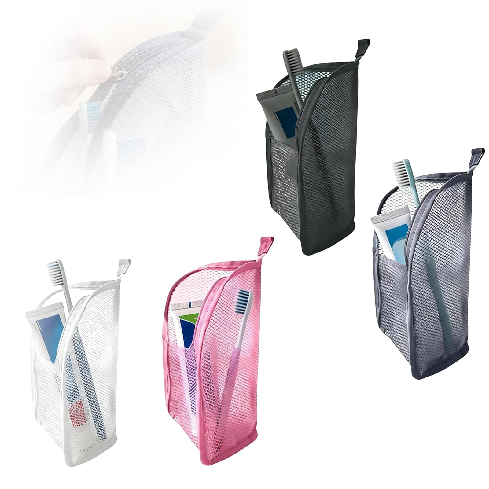 Beauty case con piedi, in rete EVA, grande capacità, impermeabile, portatile, leggera, da viaggio, pieghevole, trasparente, da appendere, resistente all'acqua (mix di 4 pezzi)