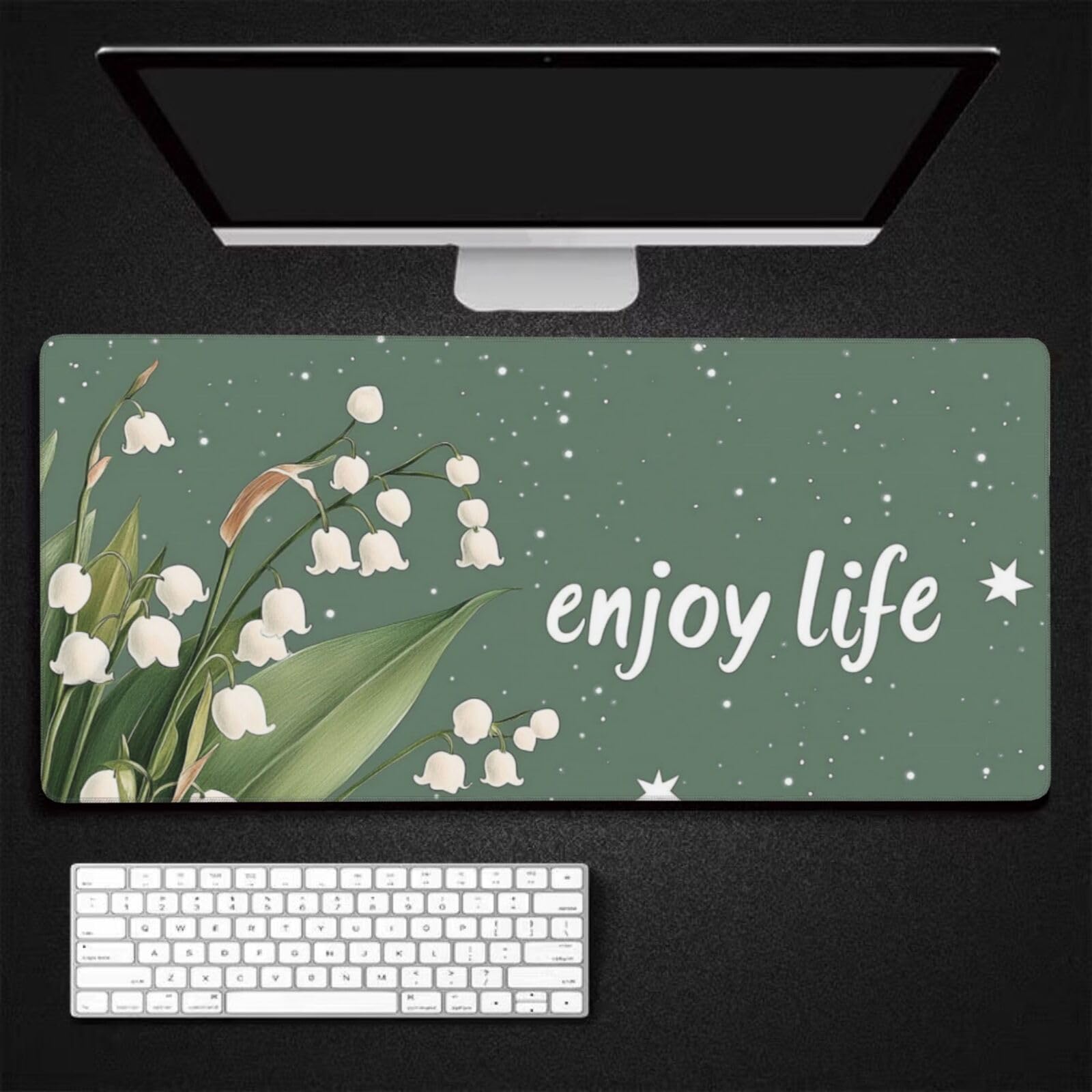 Tapis de Souris XXL 90 x 40 cm, Vert & Fleur Tapis de Bureau G692