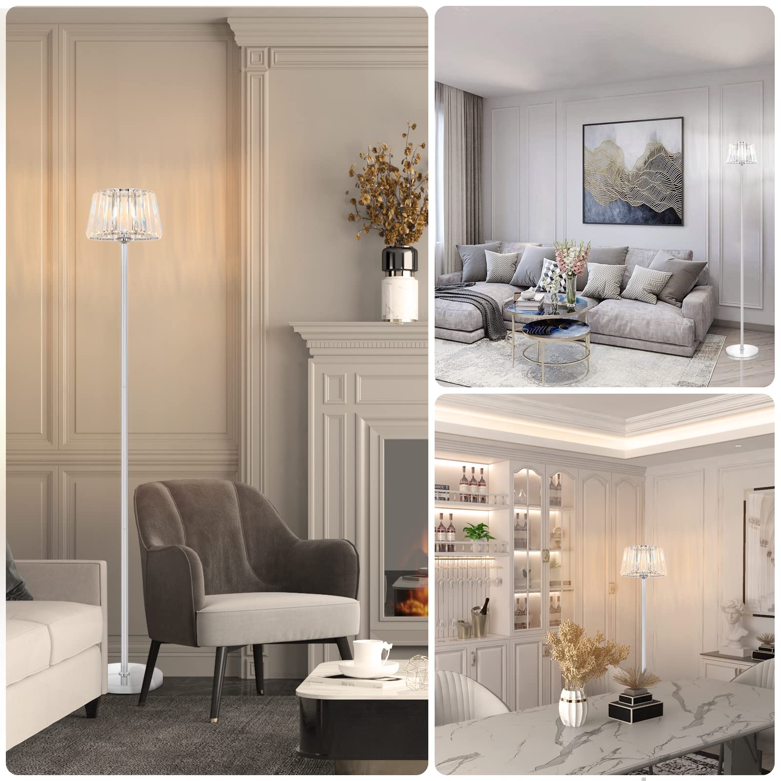 Ralbay Elegant Crystal Floor Lamp, Modern Minimalist Bedroom K9 Crystal