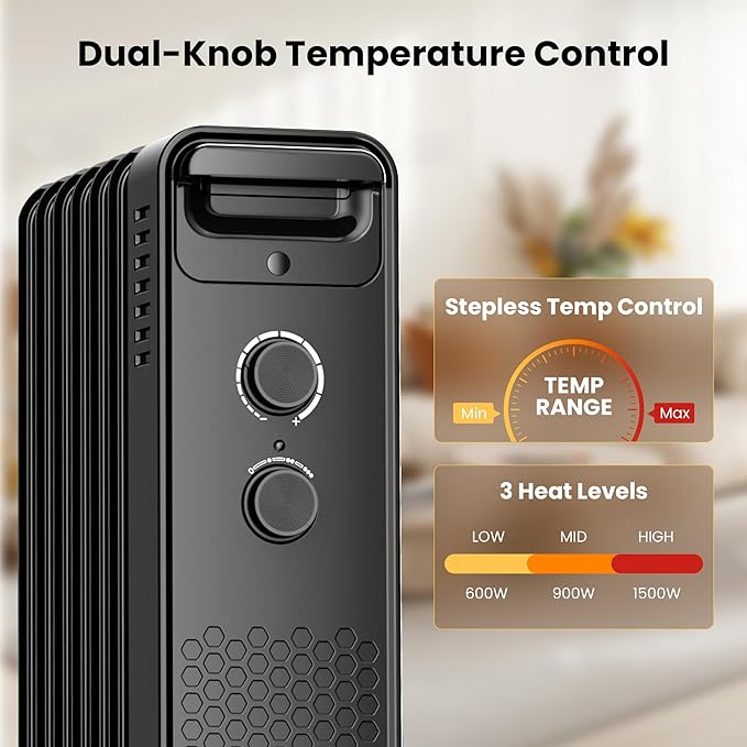 Calefactor Eléctrico Portátil Radiador 1500W 120V con Termostato miniatura 2