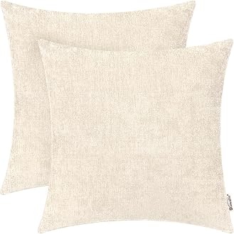 BRAWARM Throw Pillow Covers 20x20 Inches - Cream Chenille Pillow Covers Pack of 2, Solid Dyed Soft Chenille Pillow Cases for Couch Sofa Bed Home Decoration