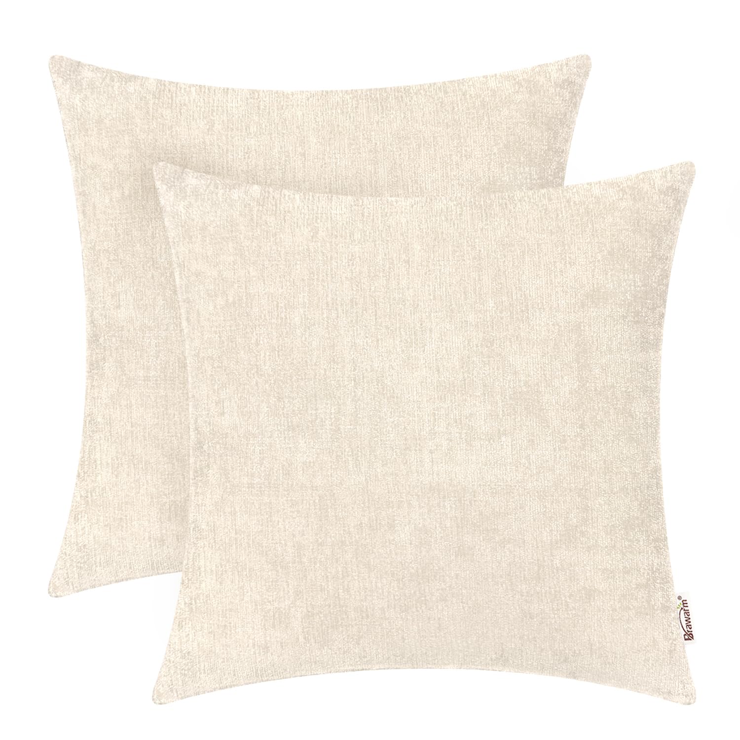 BRAWARM Throw Pillow Covers 20x20 Inches - Cream Chenille Pillow Covers Pack of 2 - Solid Dyed Soft Chenille Pillow Cases for Couch Sofa Bed Home Decoration