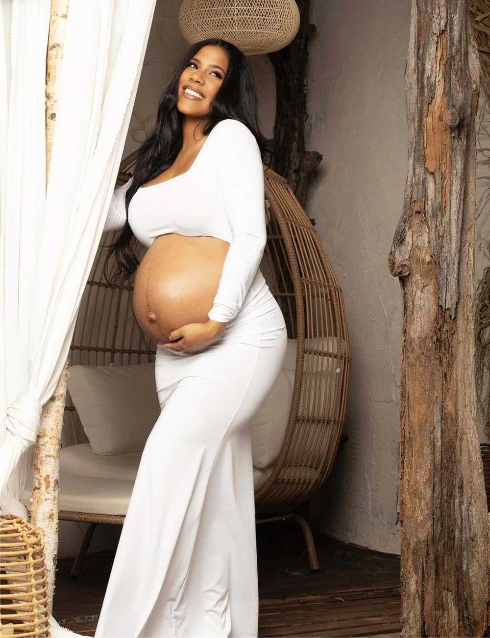 Maternity Dress for Photoshoot Solid Cut Out Backless Long Sleeve Maxi Photography Pregnancy Dress for Women