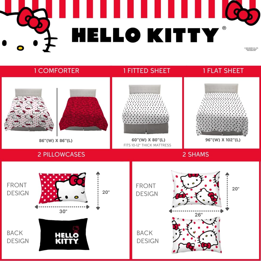 Franco Collectibles Hello Kitty Polka Dot Bedding 7 Piece Super Soft Comforter and Sheet Set with Sham, Queen, (Official Licensed Product) - Image 5