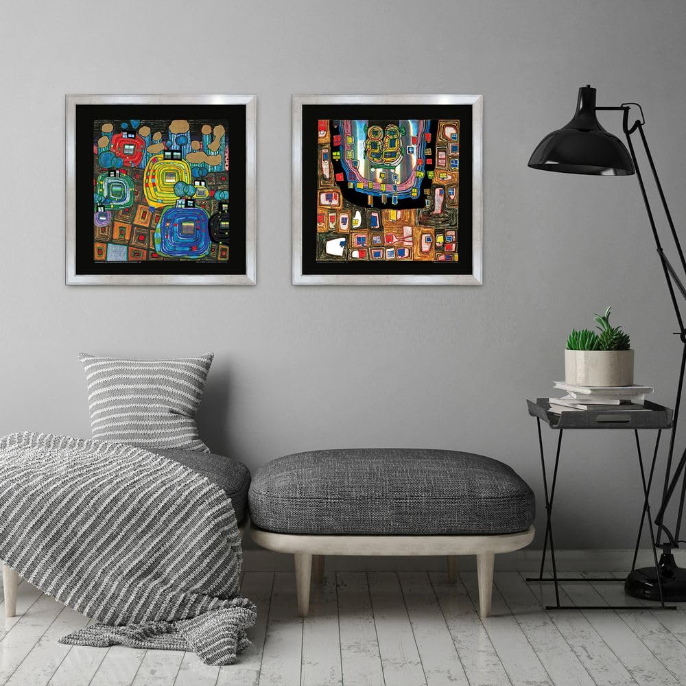 artissimo Premium-Kunstdruck gerahmt 53x53 cm AG4685 – Friedensreich Hundertwasser Pavilions and Bungalows – Bild mit Rahmen, Wandbild, Poster, Wanddekoration