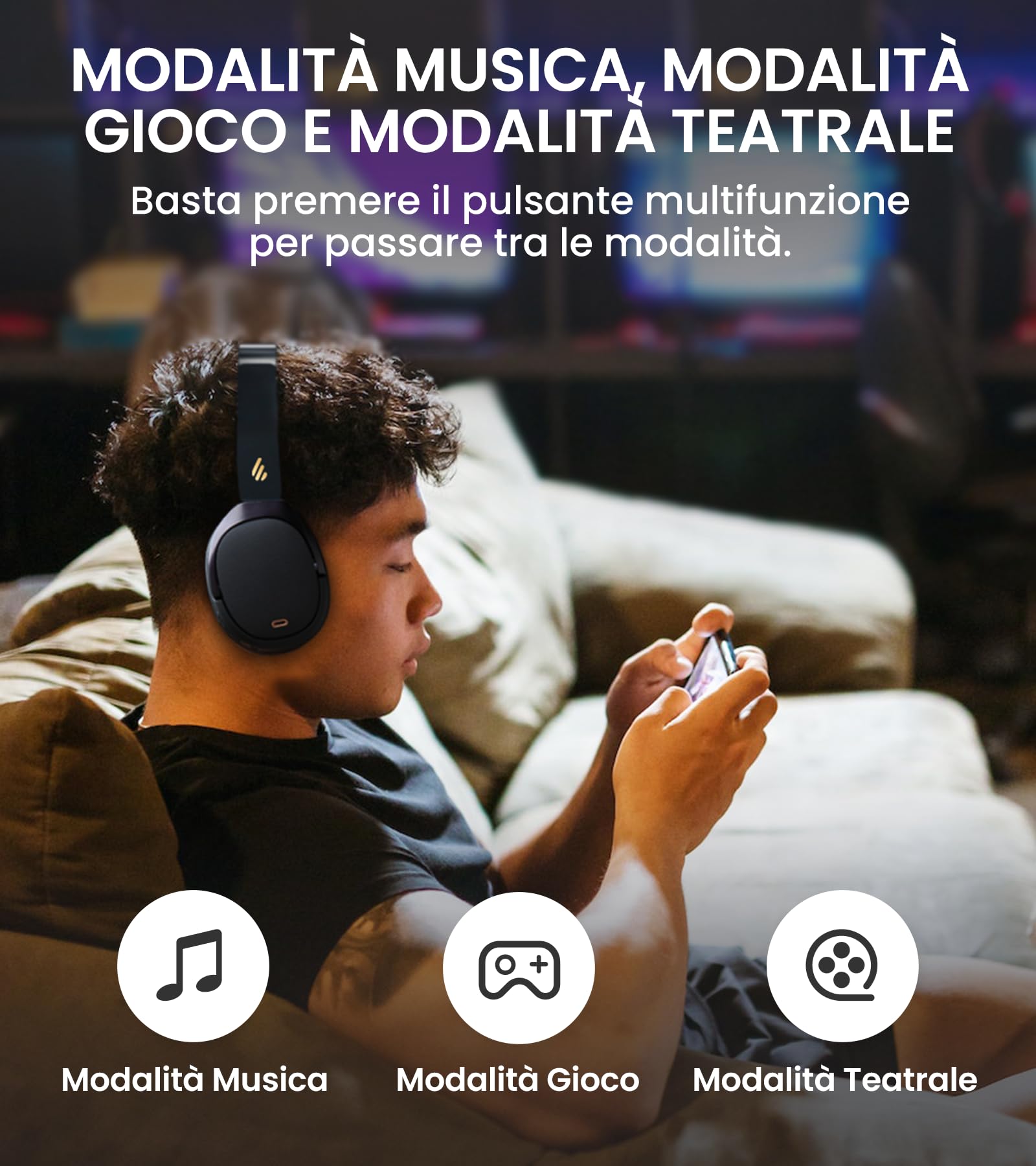 Edifier WH950NB Hybrid Active Noise Cancelling Cuffie -LDAC Codec con audio Hi-Res e Custom EQ tramite app dopo 55H Playtime con cuffie pieghevoli wireless Over-Ear Bluetooth V5.3 – Nero - Vista 9