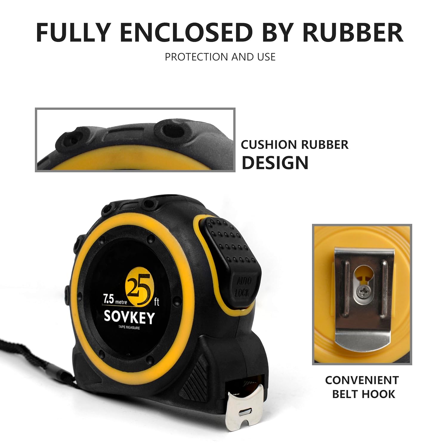 25ft(7.5-Meters) Tape Measure, Self-Lock, Dual Scale,Easy Read Measuring Tape, 6 Pieces