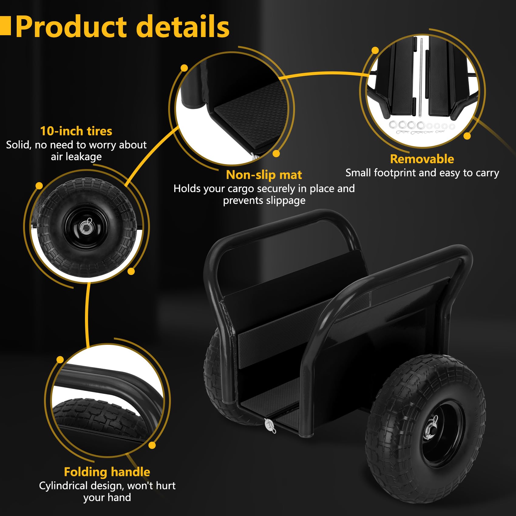 Plataforma rodante de panel resistente, plataforma de losa todo terreno con capacidad de peso de 1000 libras, neumáticos de goma sólida de 10 pulgadas y dos asas, ideal para mover hojas y puertas