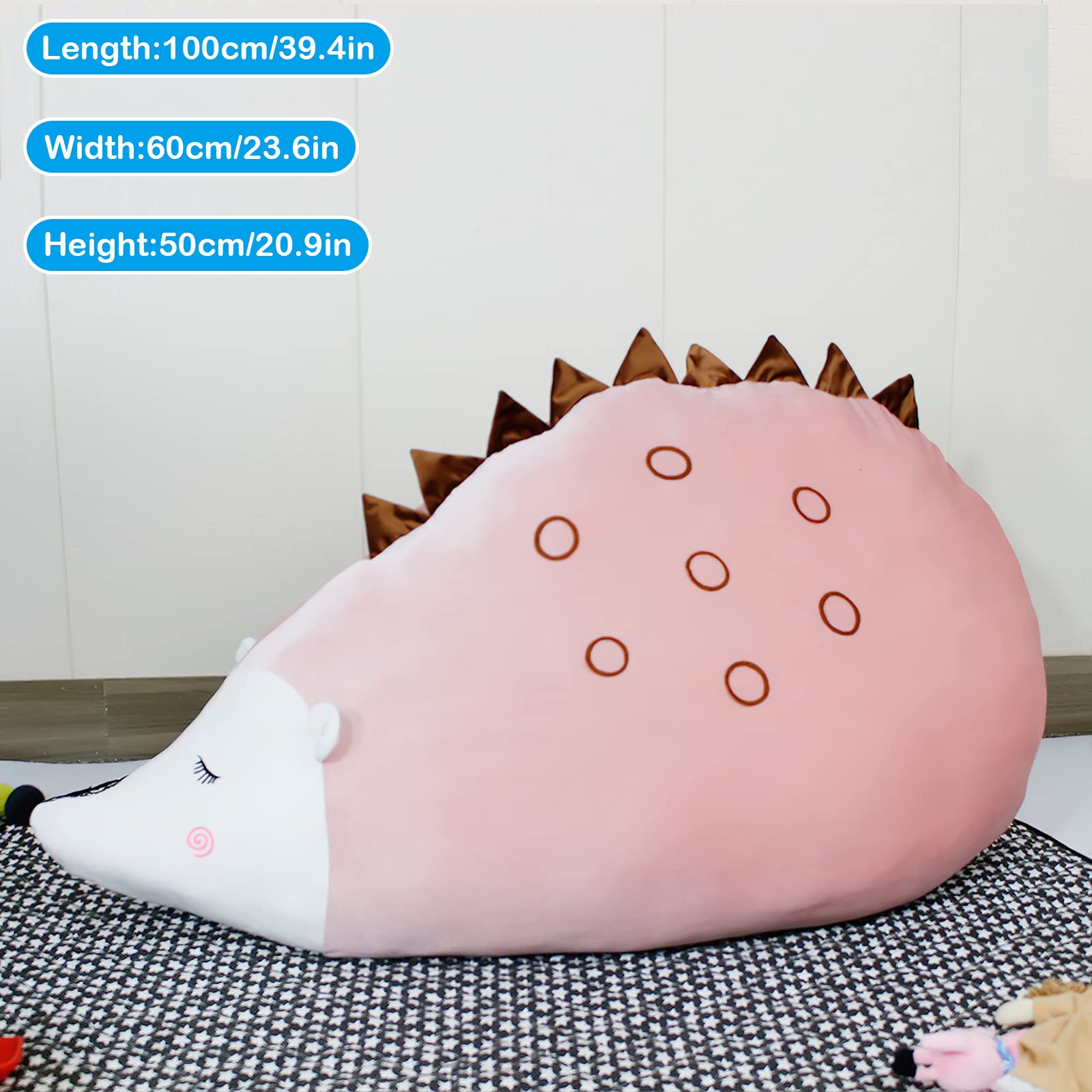 iFCOW Almacenamiento de Animales de Peluche Bean Bag Silla para, Cubierta de Almacenamiento de Juguetes de Peluche para niños cómodos Piso Tumbona Erizo