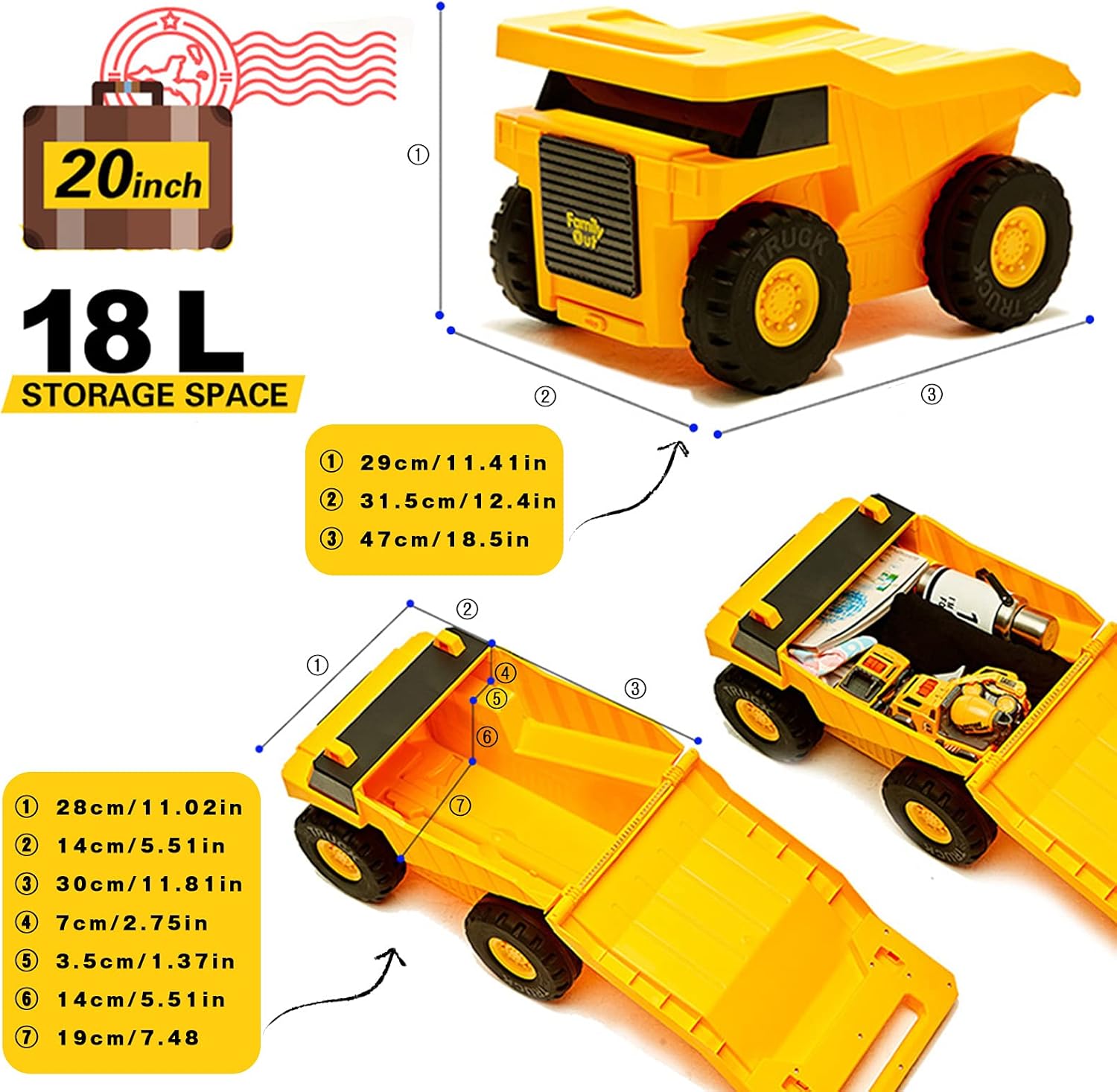 PUQU Monster Truck Design Kids Travel Suitcase Toddler Luggage With Wheels (Yellow)