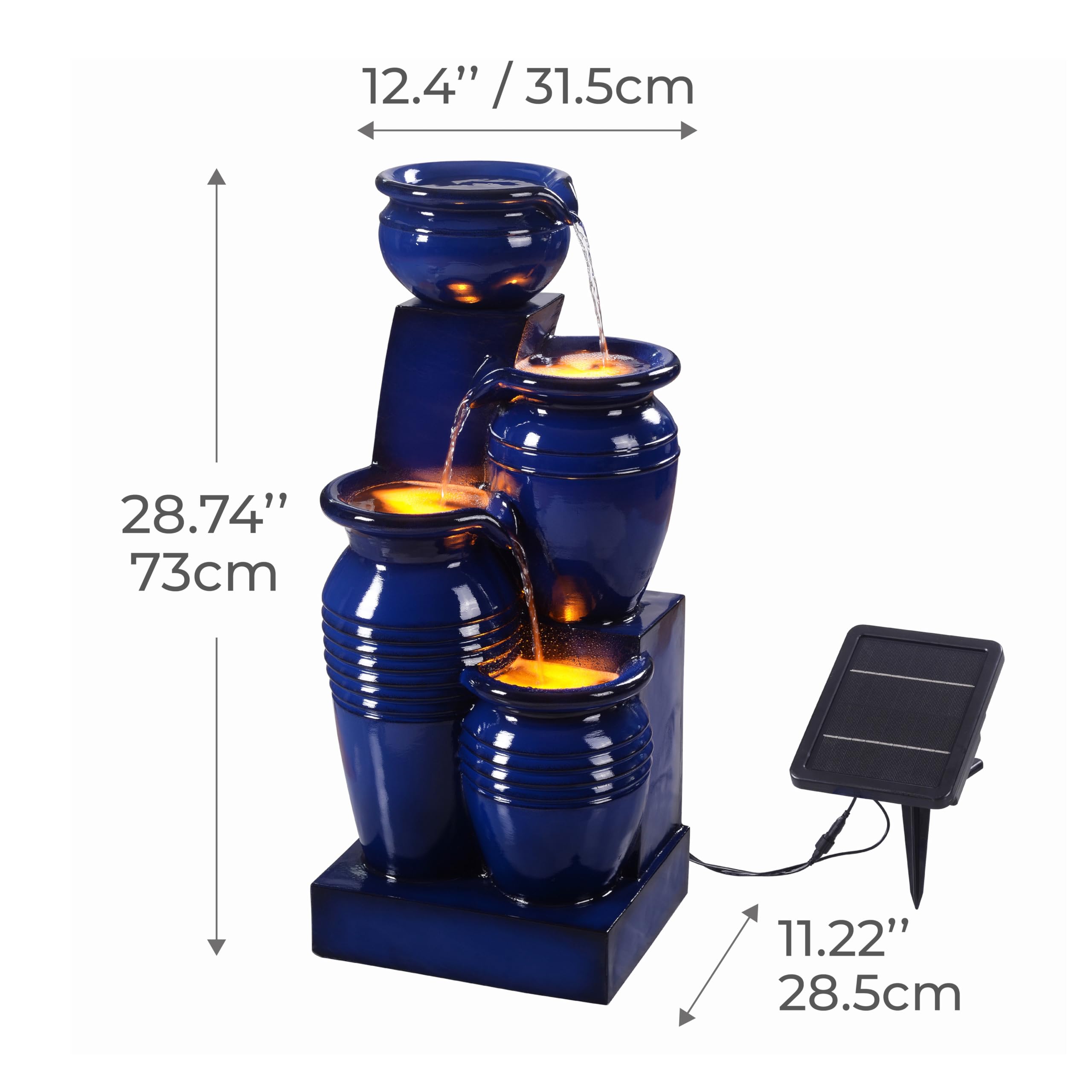 Fontaine d'eau extérieure à 4 étages de 28,74 pouces avec lumières LED, marine, Teamson Home | Lampes solaires LED pour jardin, aménagement paysager, terrasse, balcon, pelouse