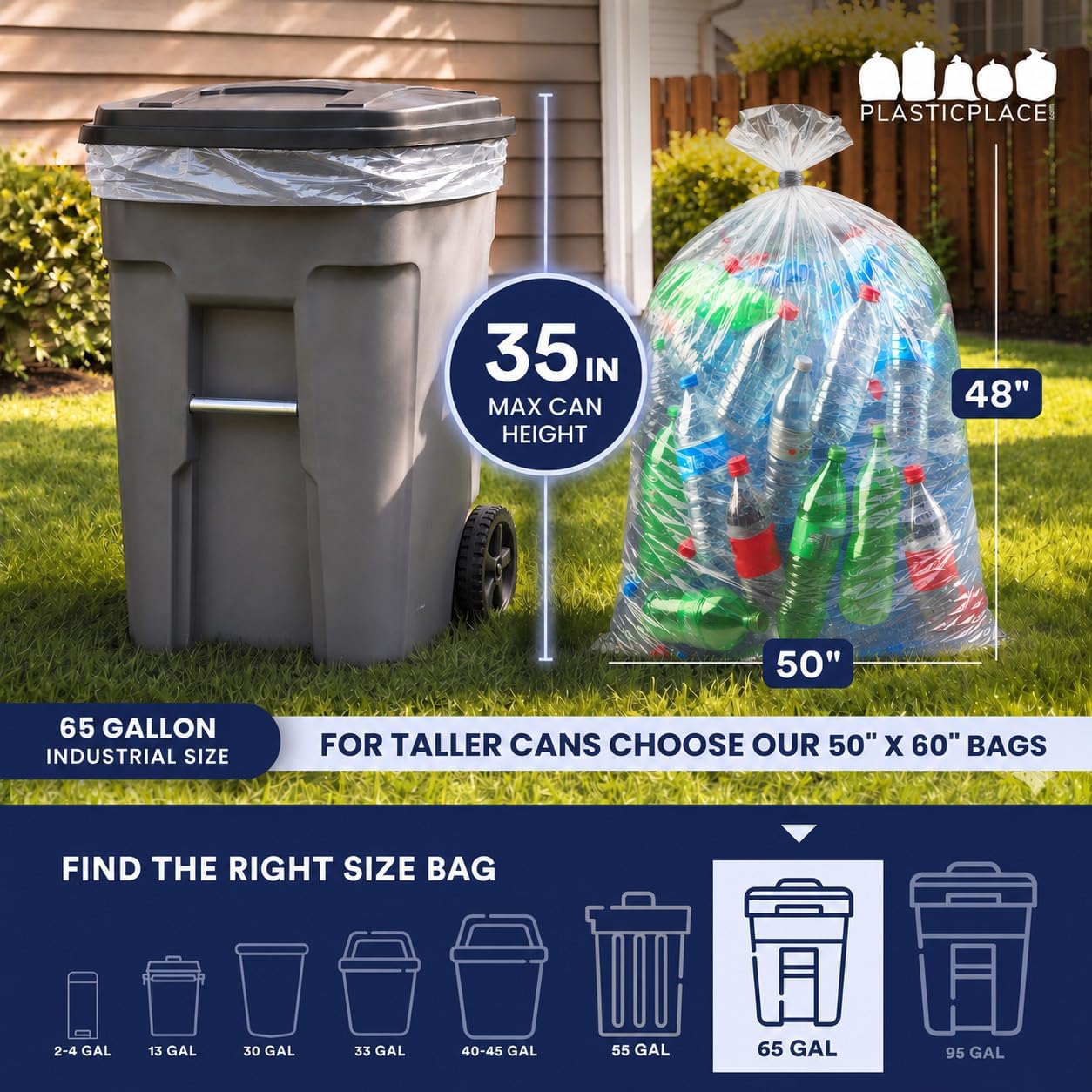Plasticplace 65 gallon Trash Bags │ 1.5 Mil │ Clear Heavy Duty Garbage Can Liners │ 50” x 48” (50Count) image 4