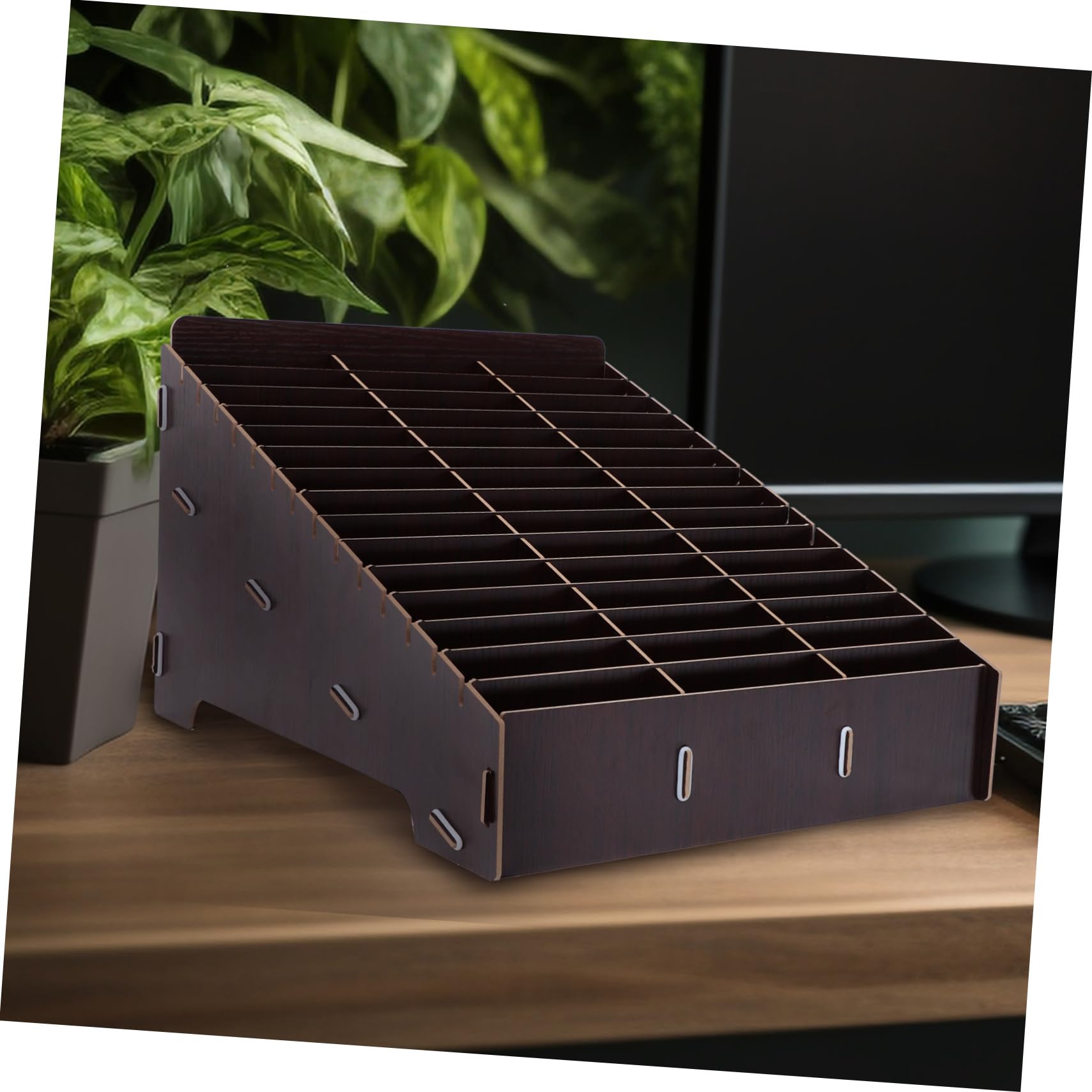 Gadpiparty Caja De Madera Organizadora Múltiples Compartimentos Para Teléfono Móvil y Smartphone Para Aula y Sala De Reuniones Estuche Compartimentos De Almacenamiento