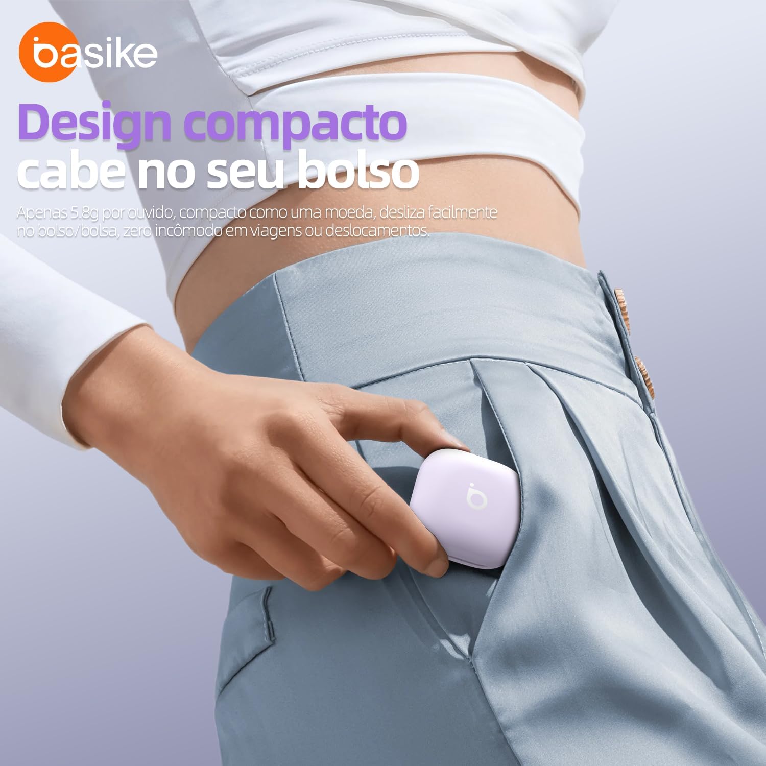 Fone de Ouvido Bluetooth Basike, Fone sem fio Bluetooth 5.3 com clipe, Condução Óssea, Cancelamento de Ruído, IPX5, Reprodução 28 Horas, Compatível com iOS, Android para Corrida e Fitness (Violeta)