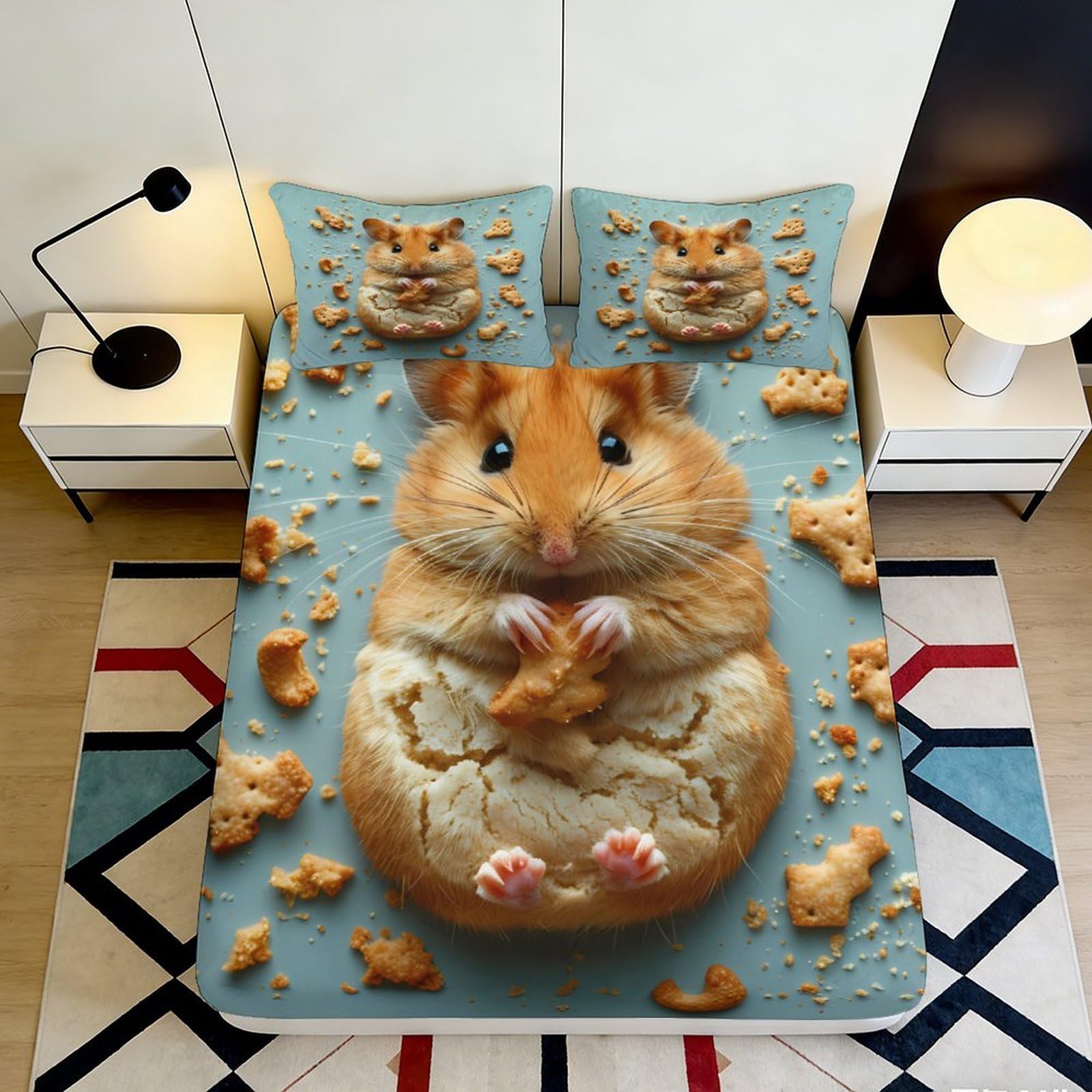 Pnayamiorkfel Style-9 3D Printed Cookie Hamster Fitted Sheet Microfiber Anti-Slip Cute Animal Bed Cover For Bedroom Guest Room Decor 90X200x25cm