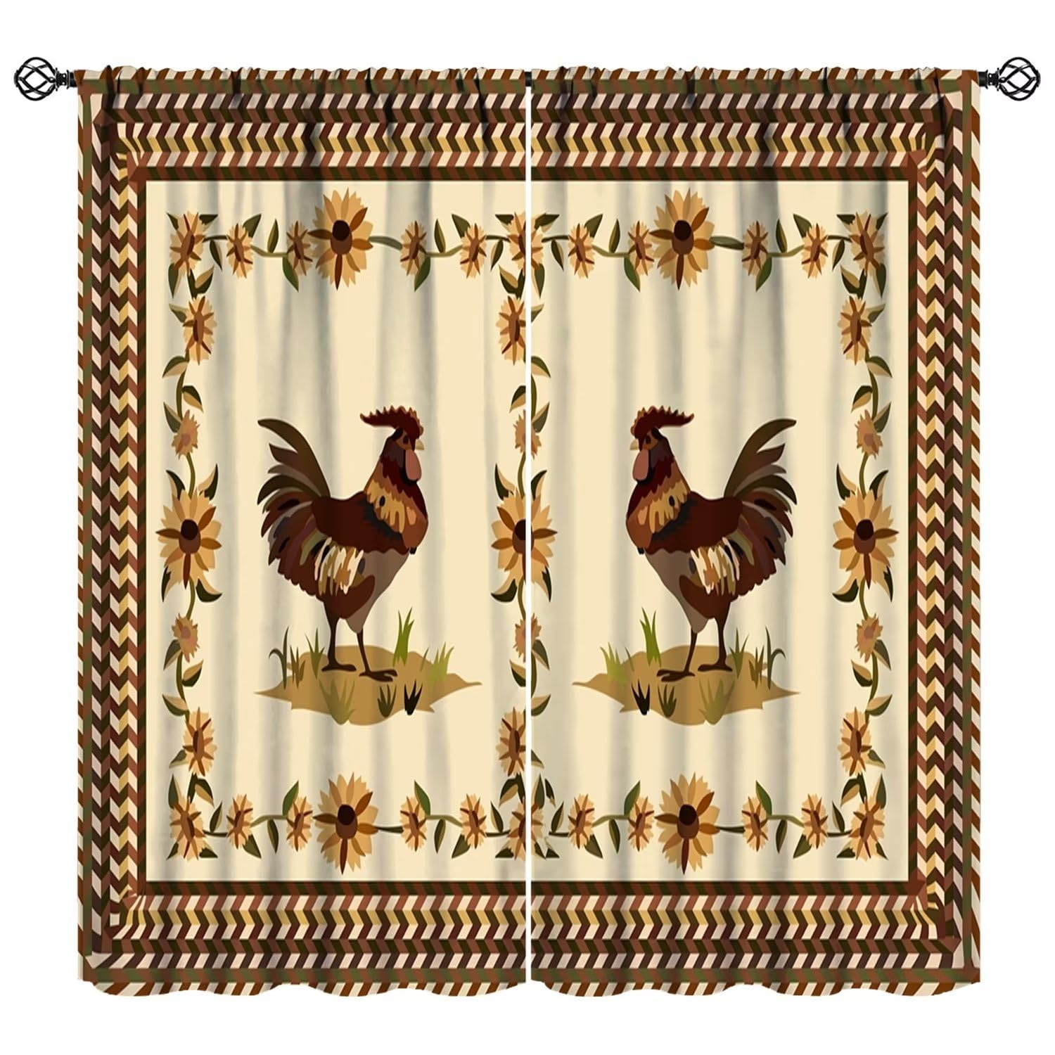 JESTRONRY Rooster Kitchen Curtains, Farmhouse Floral Vintage Sunflower Print Blackout Window Door Curtains for Bedroom Living Room Home Decor 42x63in