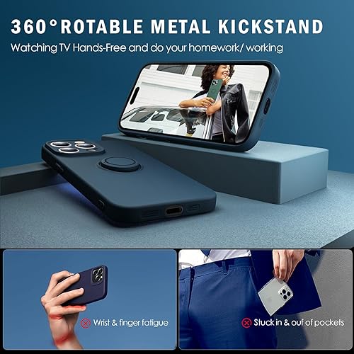 Miniatura 4 de ABITKU Funda de silicona compatible con iPhone 15 Pro (6.1 pulgadas), soporte de anillo, incluye cuerda, elegante y duradera, adecuada para mujeres