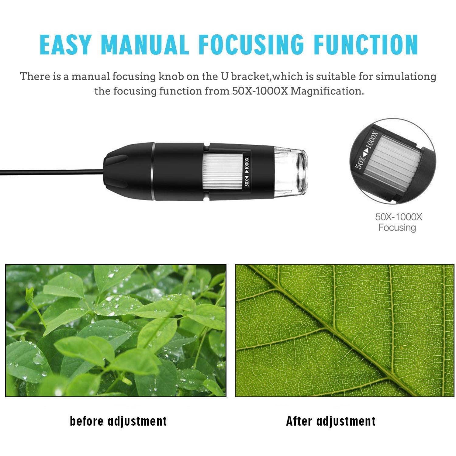 Smars® HD 1920x1080P 3 in 1 50 to 1000x Magnification USB Digital Microscope, Endoscope with 2.0MP Camera 8 LEDs Stand Holder for Android Phone Tablet, Windows and MacBook OS Computer (Black) - Image 3 thumbnail
