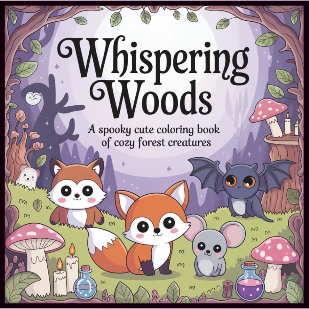 Whispering Woods: A Spooky Cute Coloring Book of Cozy Forest Creatures: Adorable Woodland Familiars, Creepy Kawaii Critters & Enchanted Forest Scenes for Teens and Adults
