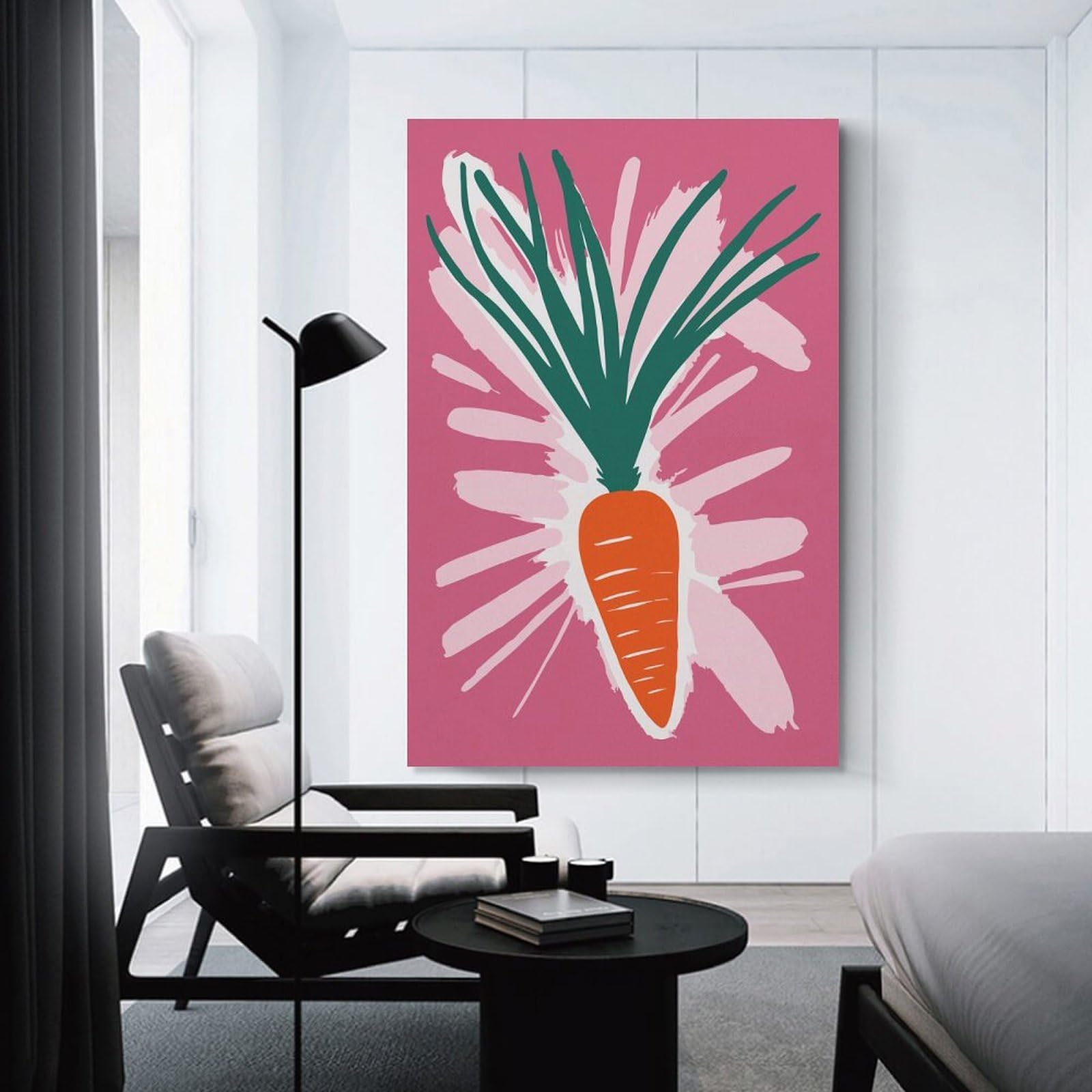 Junmoney Carrot Illustration Canvas Wall Decor, 24x36inch(60x90cm), for Apartment Walls, Studios Or Work Areas, Decorative Canvas Decor for Home Updates