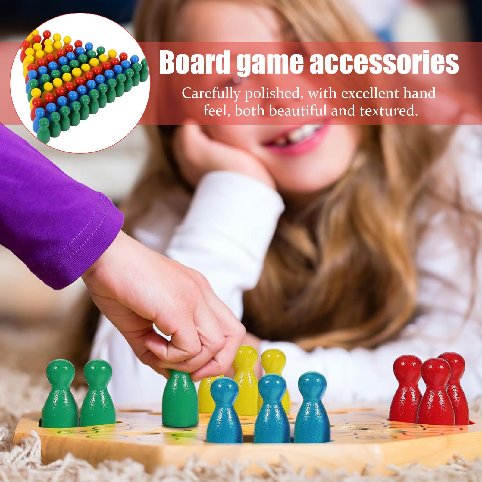 4 Farben 160 Stücke Holz Spielfiguren für Brettspiele Spielsteine Bunte Schachfiguren Halma Spiel mit 16 Würfel Inklusive Aufbewahrungstasche Klassisches Design Geeignet für Mehrspieler-Brettspiele