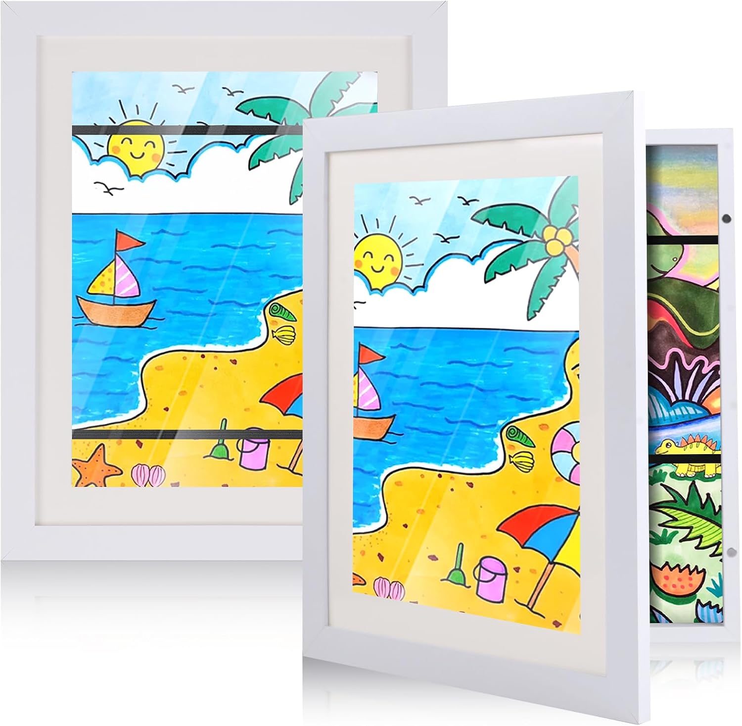 PECULA 2 Packs Kids Art Frame, 8.5x11 Front Opening Kids Artwork Frames Changeable, Holds 100 Drawings Artwork Frames for Kids Art, 3D Picture, Craft Storage, Hanging Wall Decor(Black)