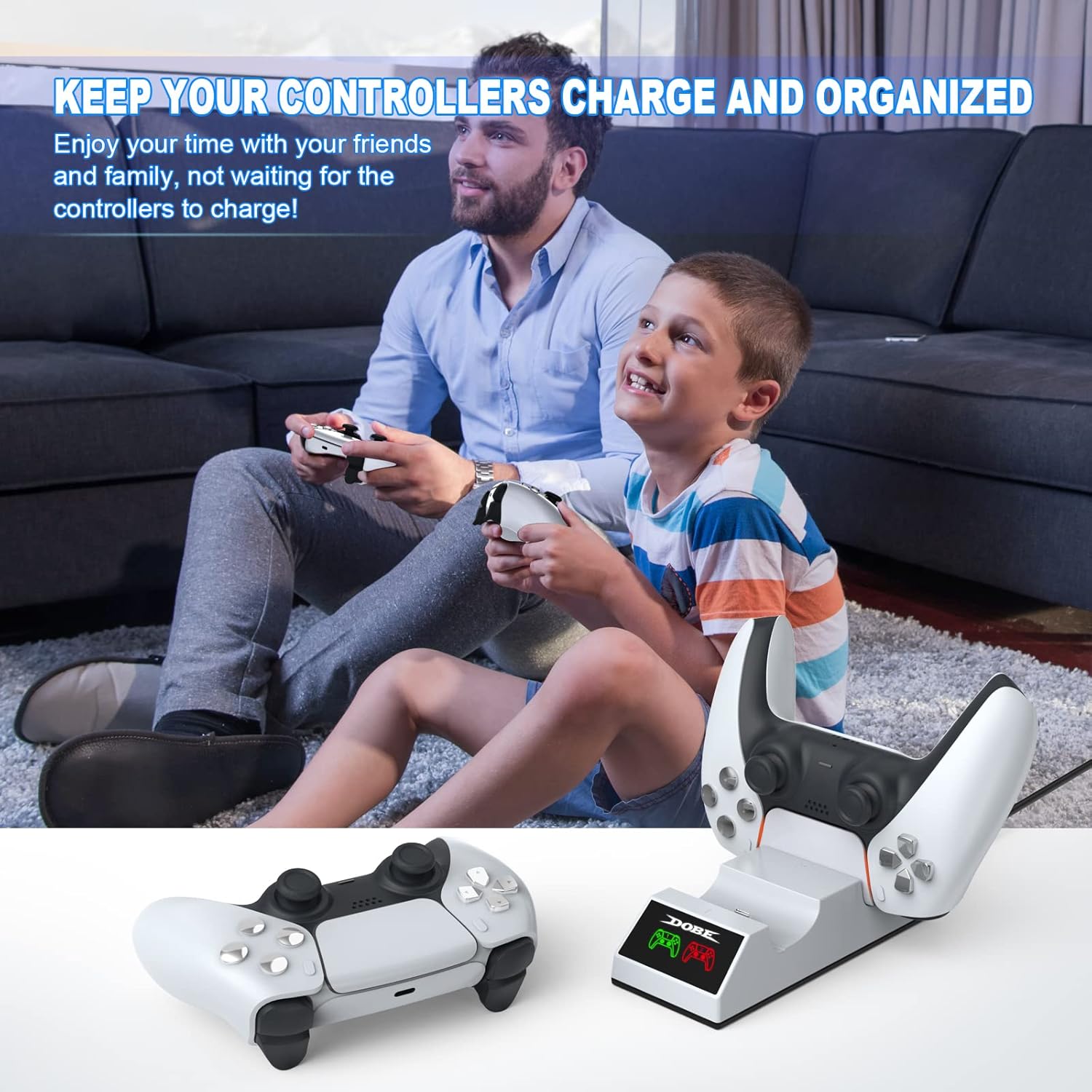PS5 Controller Charging Station with 2 in 1 Fast Charging Cable and Led Indicator for PlayStation 5 Controller and Edge Charger Station Docking Station