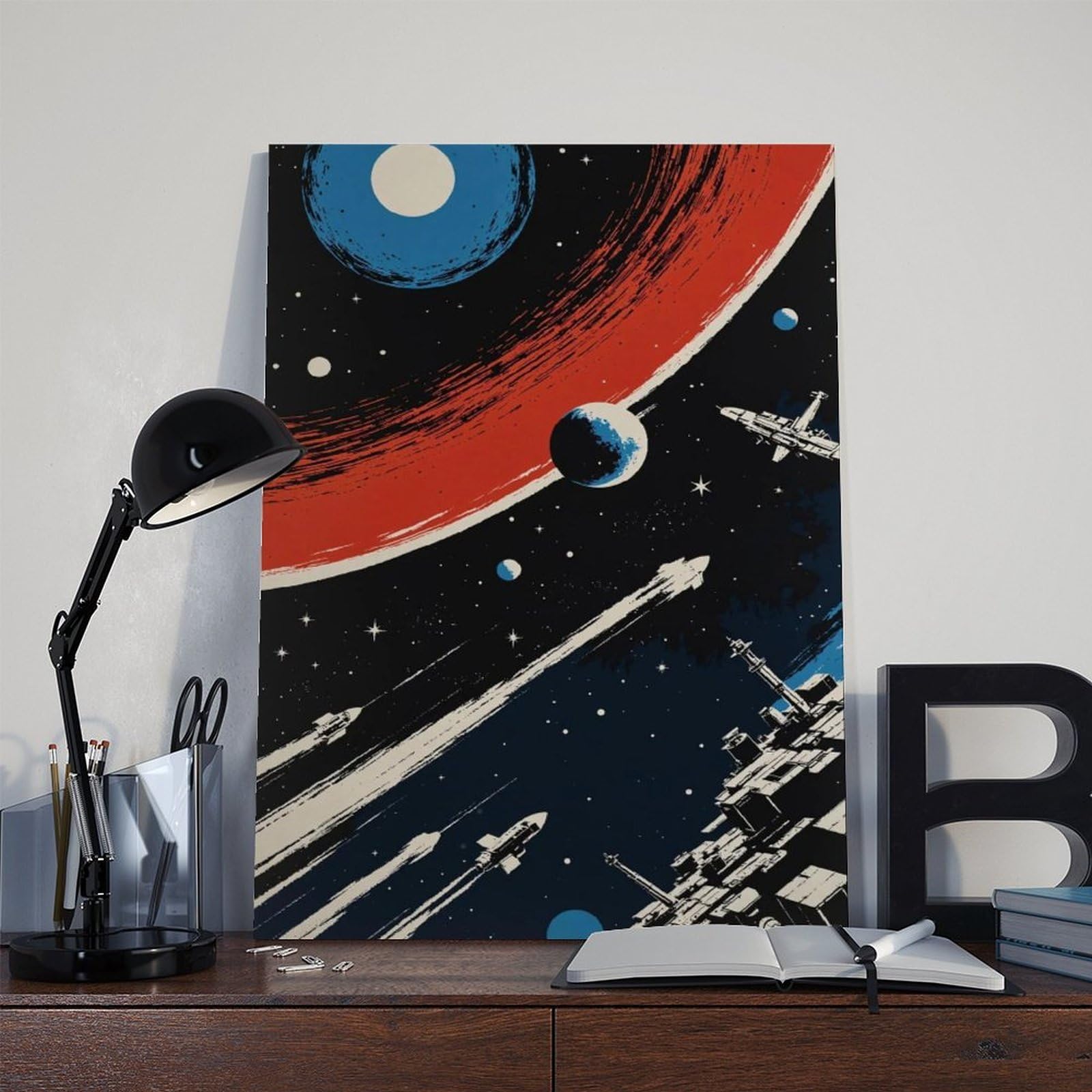 Poster su tela, stile retrò, avventura spaziale, fantascienza, decorazione per camera da letto, ufficio, stanza, regalo, 60 x 90 cm