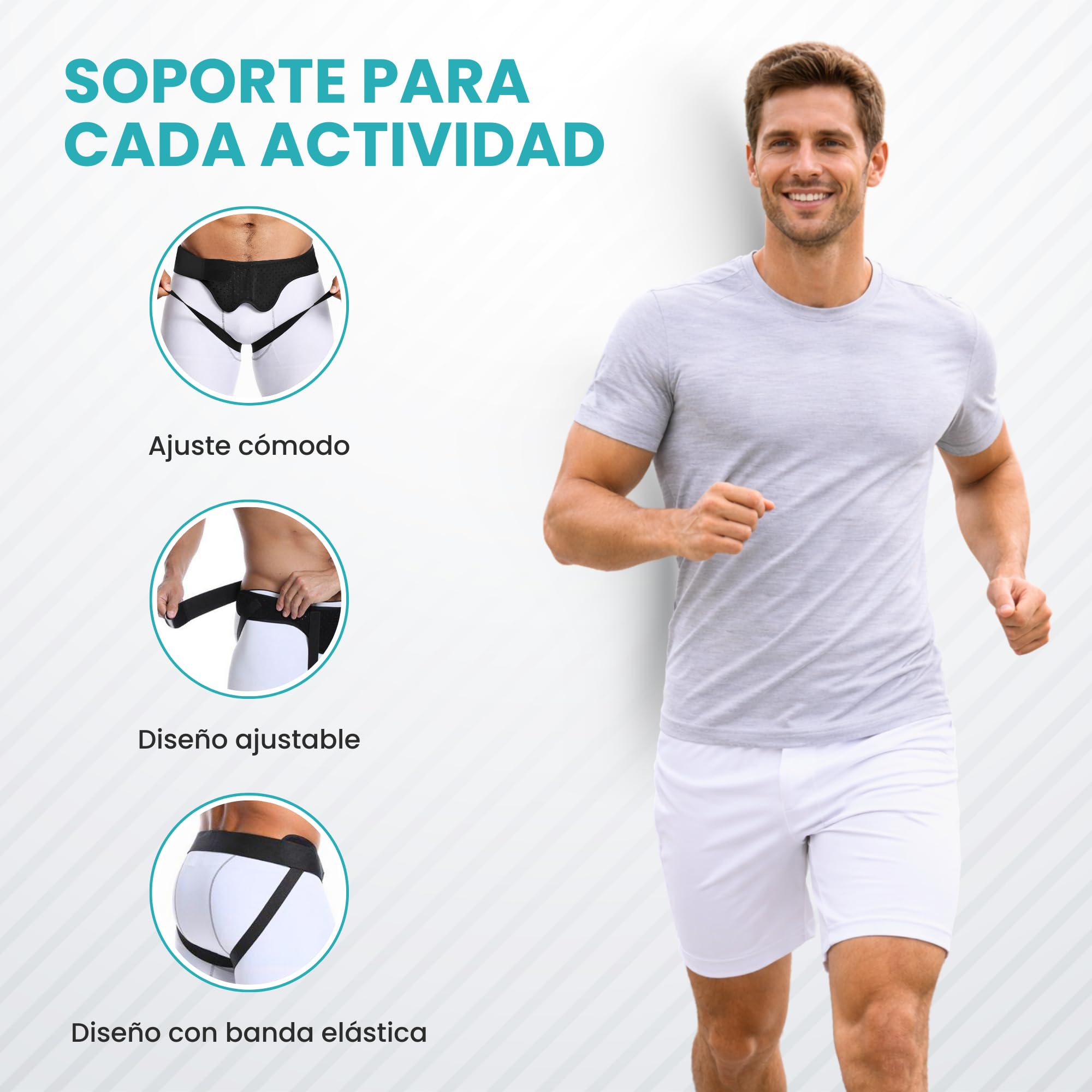 BeFit24 Cinturon Hernia Inguinal Hombre | 2 Almohadillas Silicona | Cinturon Hernia Inguinal Ajustable XL | Faja Hernia Braguero Discreto Bajo Ropa Soporte Ajustable 96–120 cm
