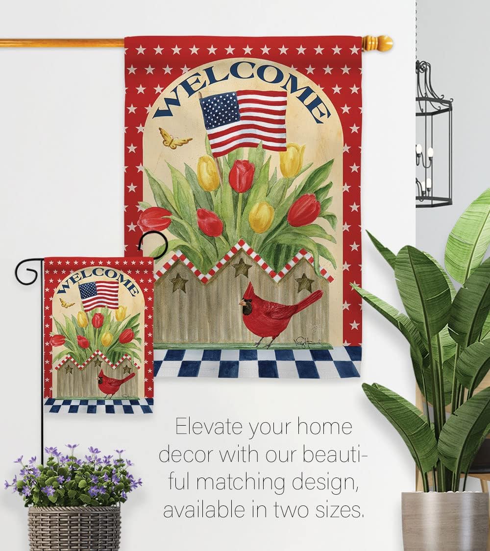 Breeze Decor - Patriotic Flowers Americana - Everyday Patriotic Impressions Decorative Vertical House Flag 28" x 40" Printed In USA