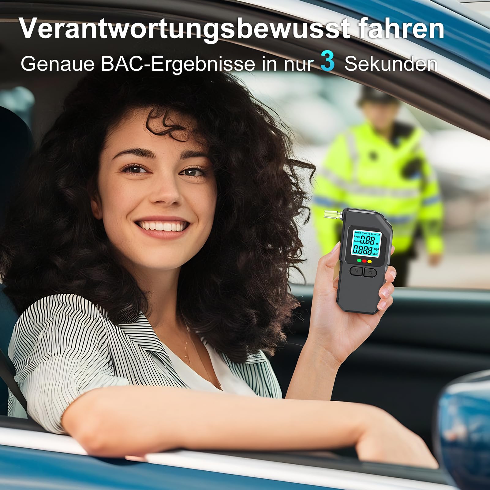 Alkoholtester professionell Dual-Sensor digital mit LCD, tragbar, 20 Mundstücke, Breathalyzer Alcohol tester (Black)