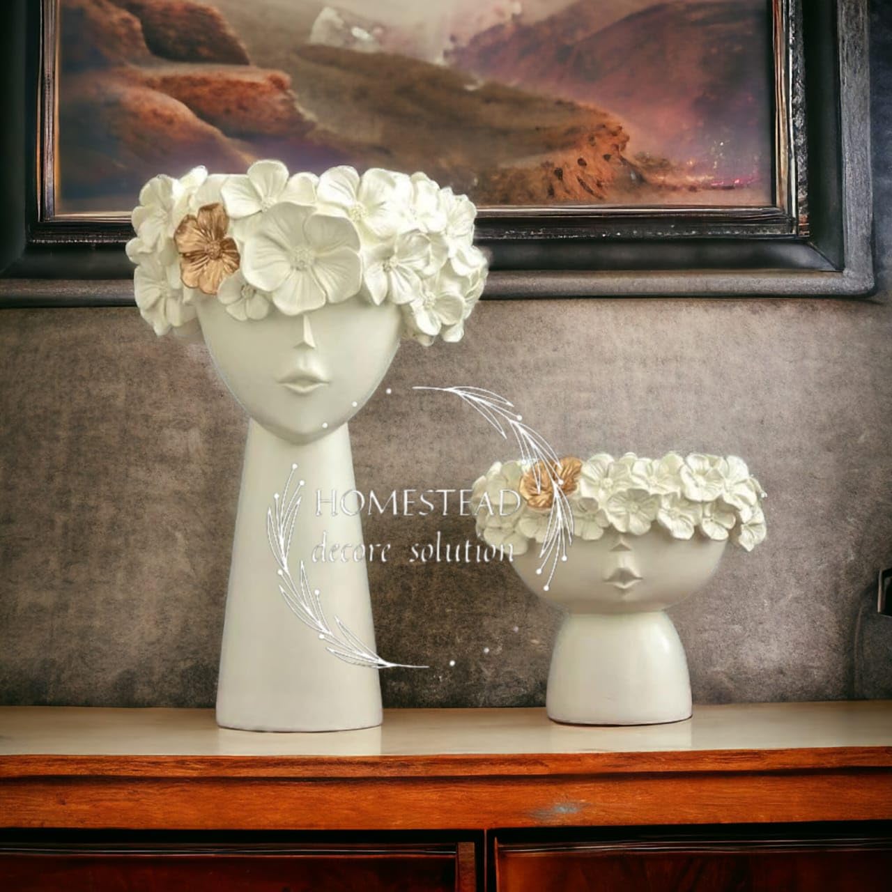 TENDENCE DECORTENDENCE DECOR Tiara Planter White for Home, Office, Table | Planter Set for Home Decor | Planter showpiece for Table | Planter Statue for Table | Planter Set for Home & Table