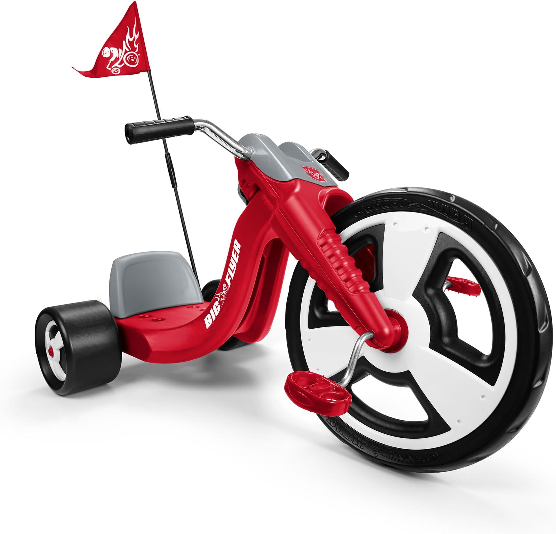 Big Flyer Sport, for Kids 3-7, Chopper-Style Tricycle with 16-Inch Front Wheel, Adjustable Seat, Chrome Handlebars, Removable Racing Pennant, Performance Grip Tread, Tricycle for Kids